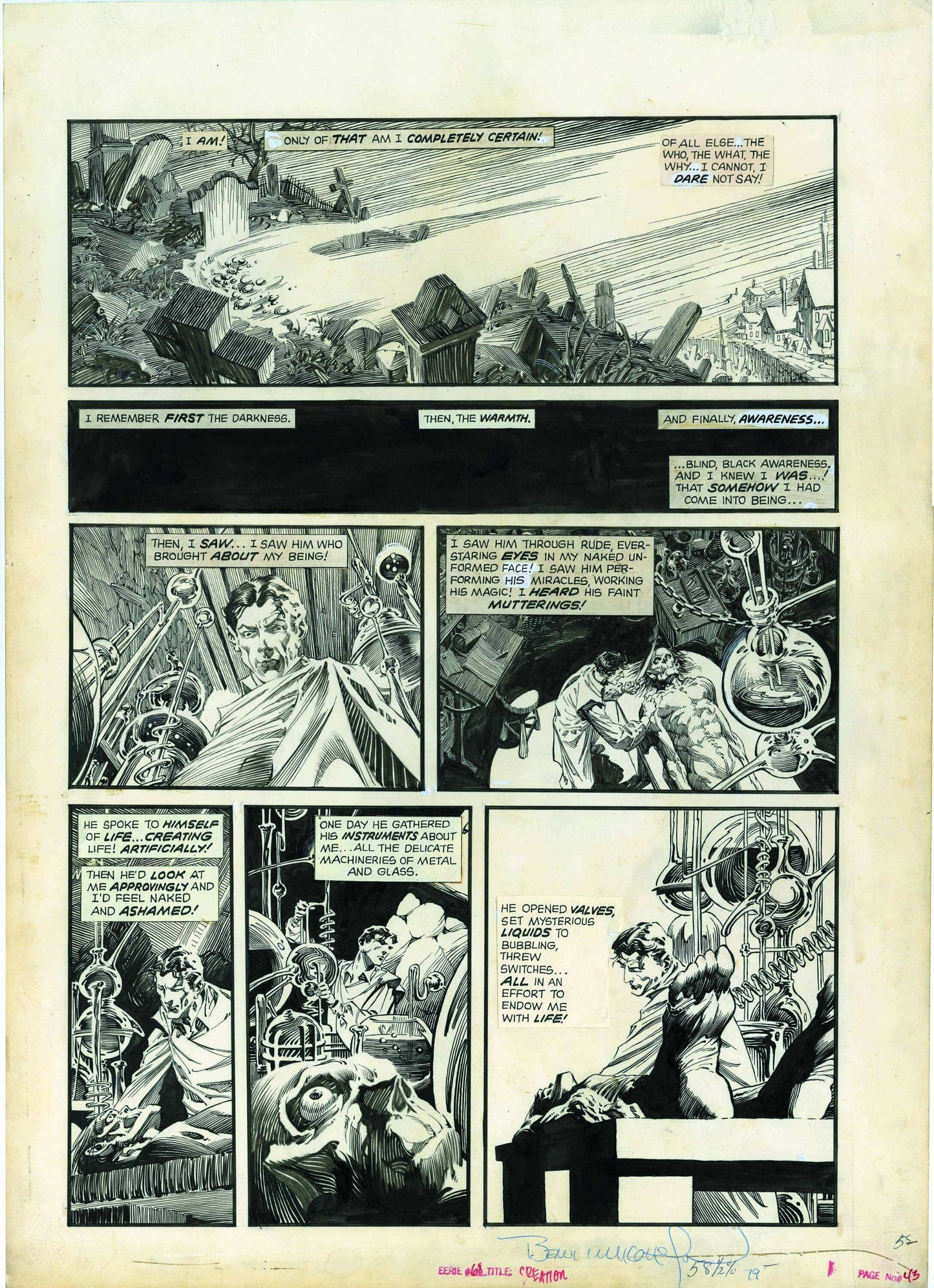 A portfolio page featuring black and white comic art by Bernie Wrightson, with a stiff portfolio sleeve.