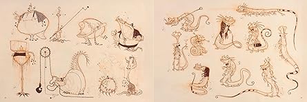 Collection of stylized animal illustrations on a beige background