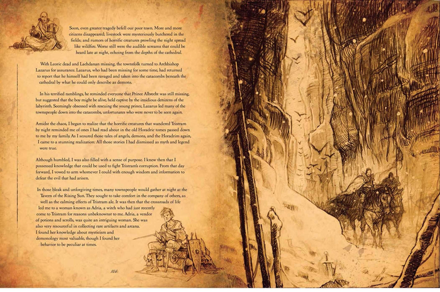 An open vintage book spread showing printed text on both pages with sepia-toned illustrations, including a ship, a lighthouse scene, and a sailing vessel on a dark background.