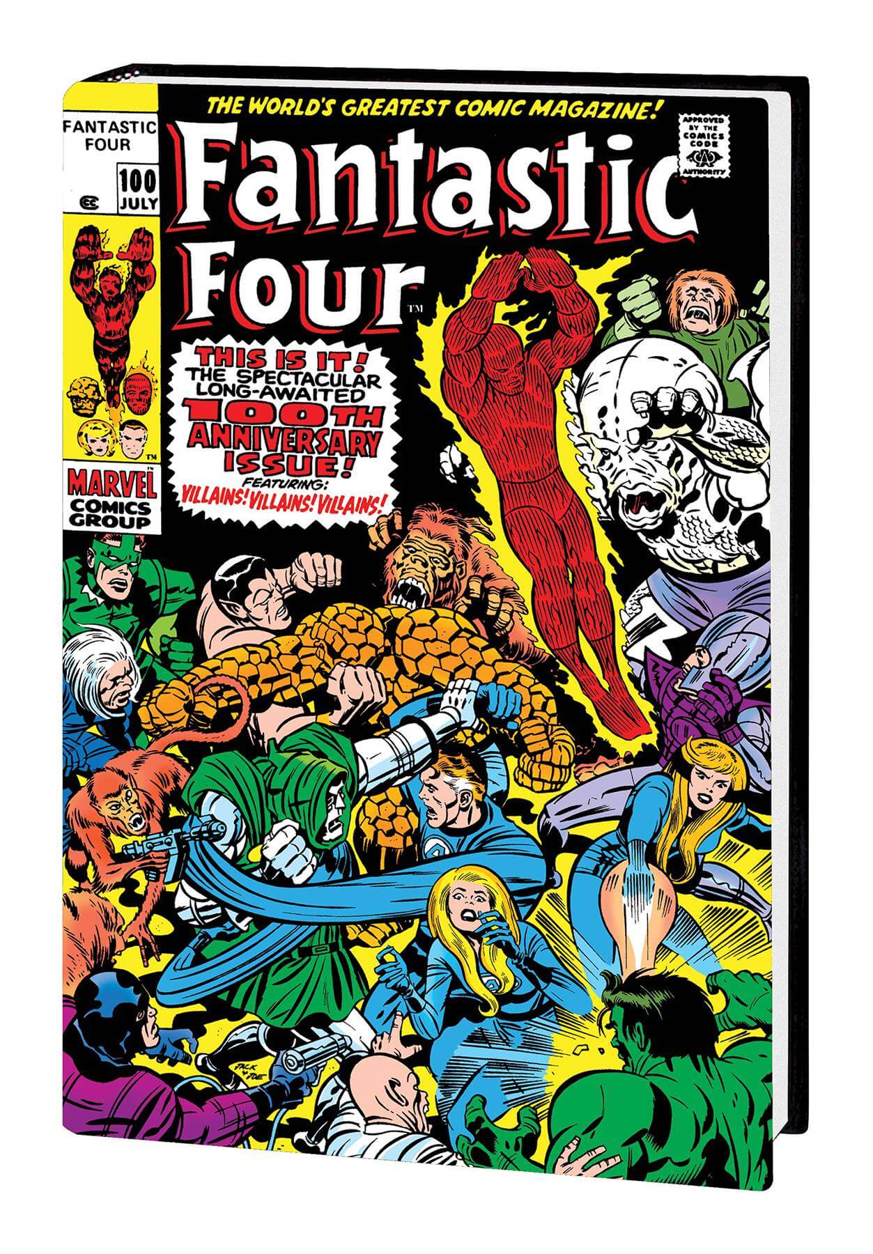 A vintage-style comic book cover for Fantastic Four, featuring multiple illustrated superhero characters in a dynamic battle scene. The title 'Fantastic Four' is prominently displayed at the top, with Marvel and the Comics Group logos visible on the cover.
