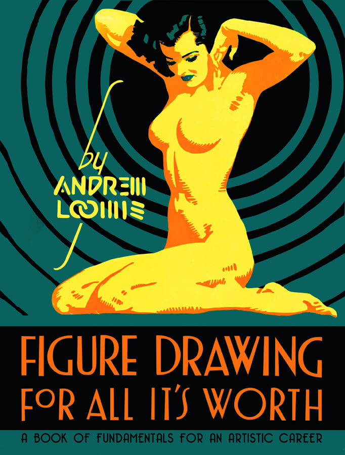 Cover of 'ANDREW LOOMIS FIGURE DRAWING FOR ALL ITS WORTH HC' featuring a figure drawing of a seated nude woman with a bold, colorful background.