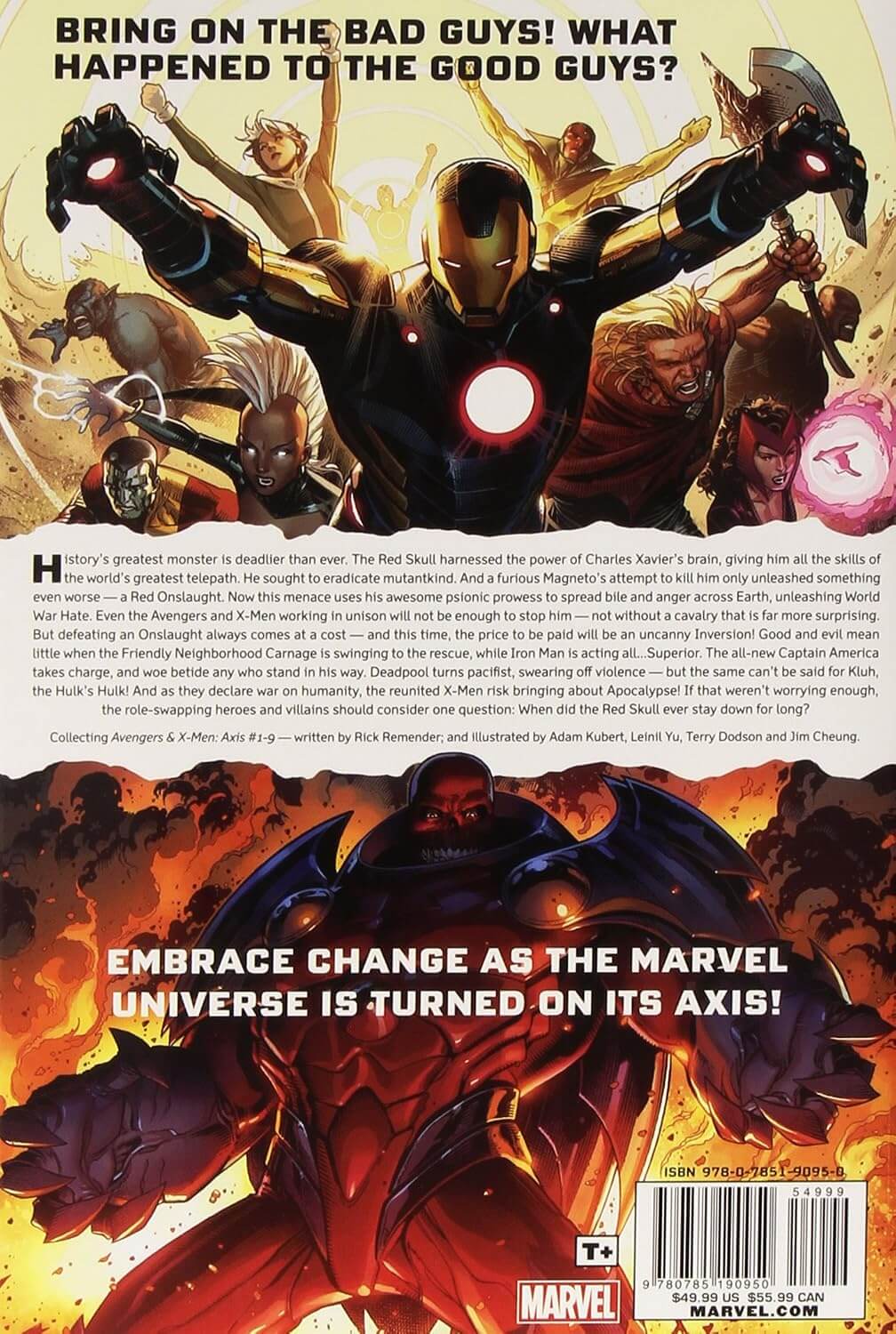 Comic book cover with superhero characters and text about the Marvel Universe