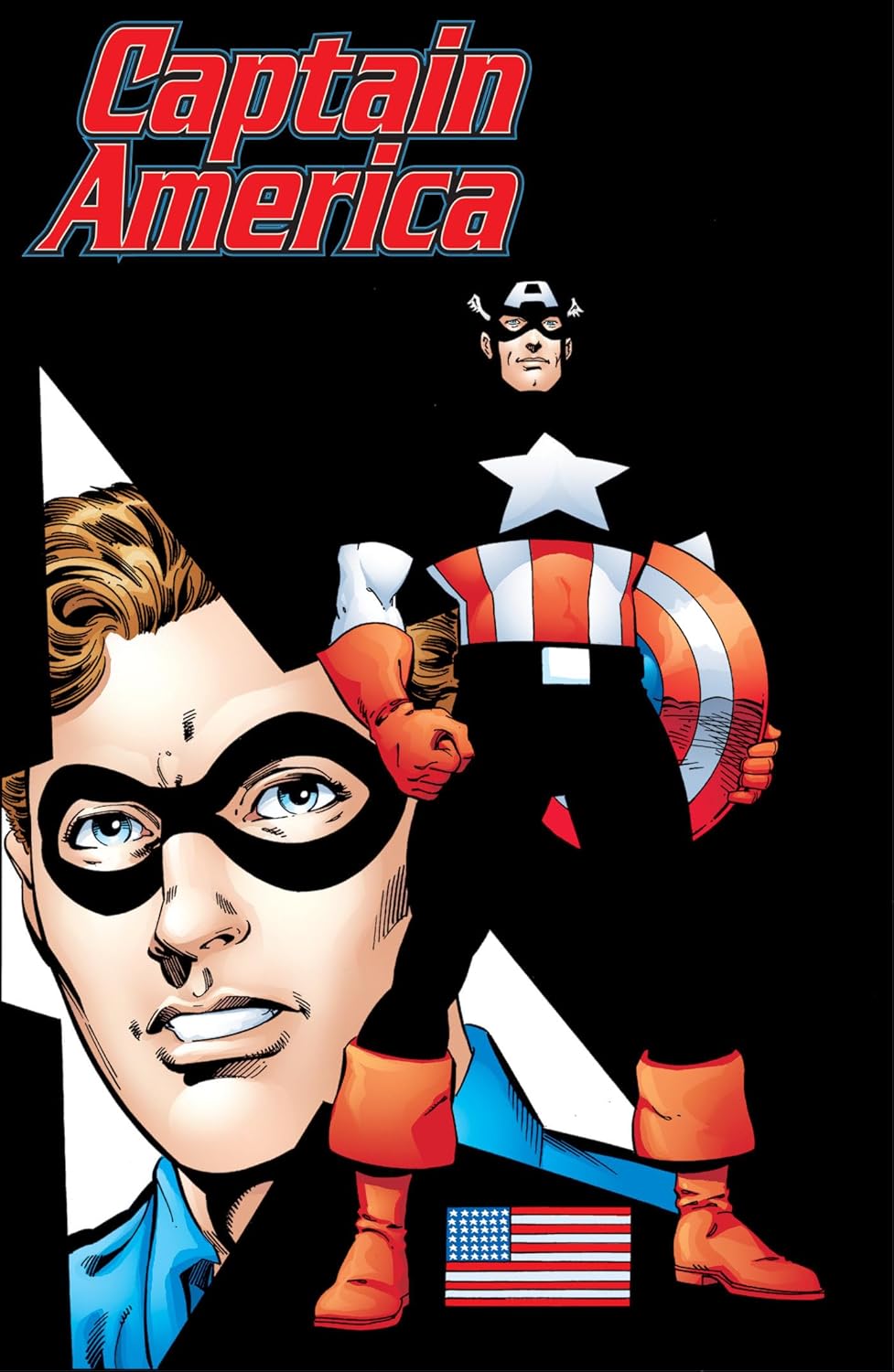 Comic book cover featuring Captain America and a character in a mask with an American flag.