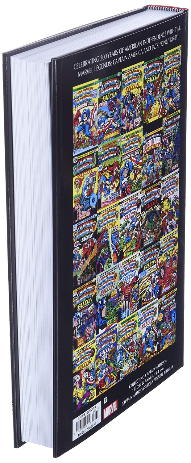 Marvel Legends: Captain America & Marvel History comic book set, shown from the back cover which features a colorful collage of comic book covers on a black background.