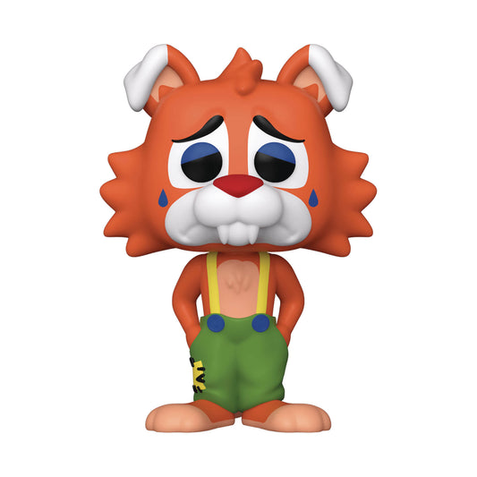 Funko Pop! vinyl figure of a sad orange tiger character with white ears, blue eyes, green overalls, and yellow suspenders, shown on a plain white background.