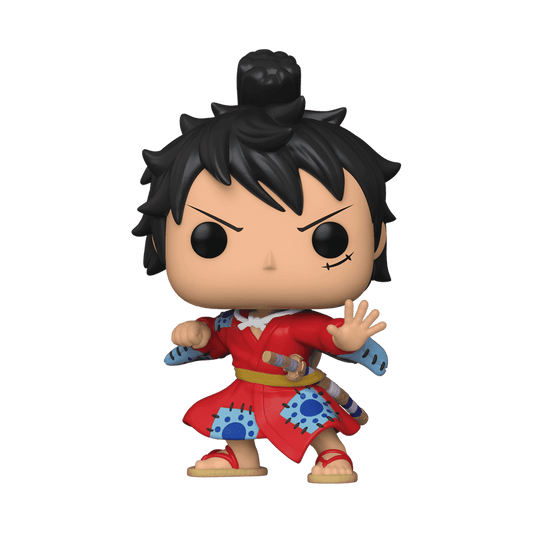 A Funko Pop! vinyl figure of the anime character luffytaro from One Piece, shown in a dynamic pose against a plain white background.