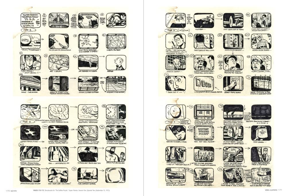 Two printed panels showing a black-and-white illustrated comic-style sequence with small panels, text labels, and a central blurred censor block, photographed flat against a white background.