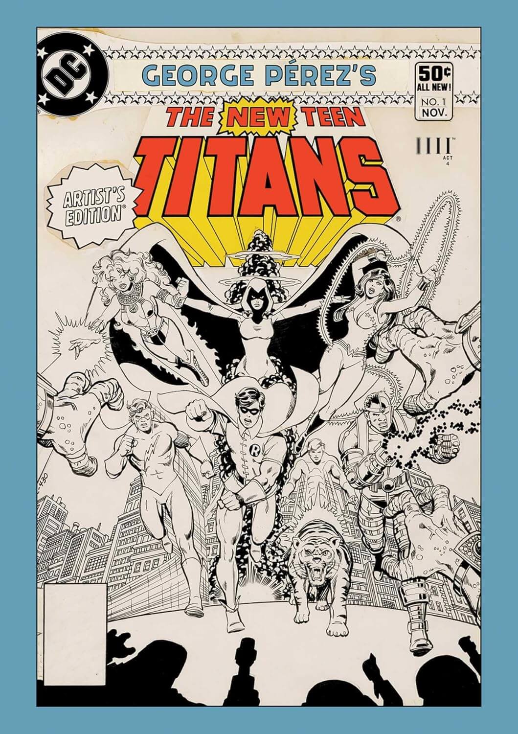 Comic book cover of 'The New Teen Titans' with black and white illustrations and colorful text.