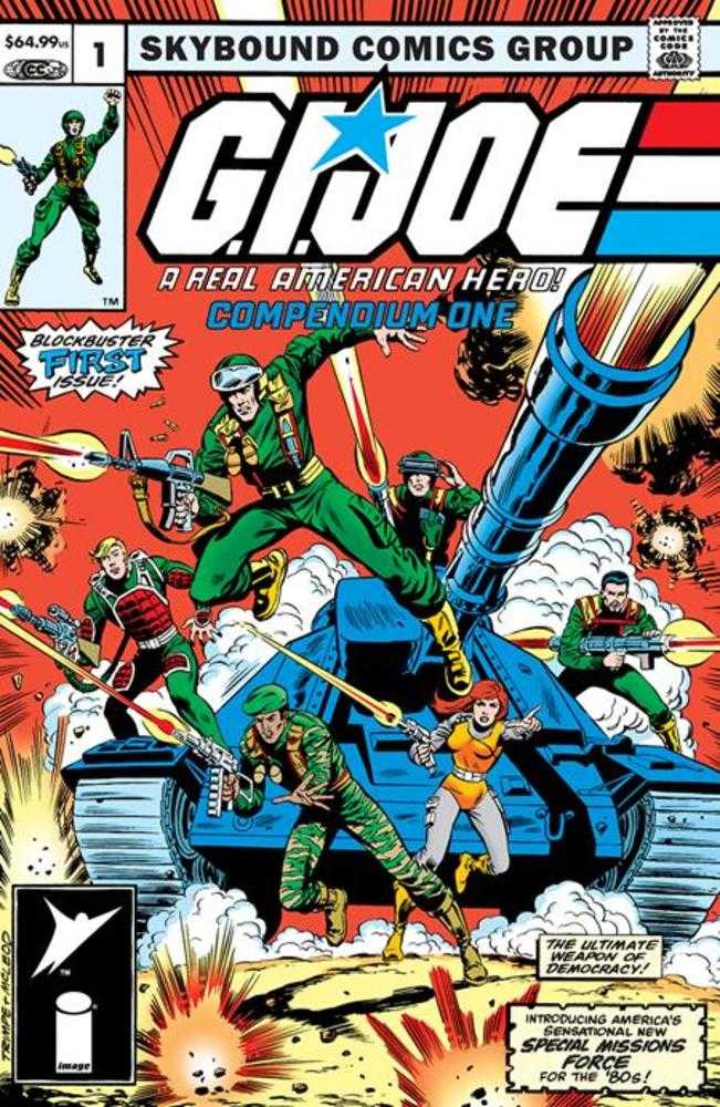Comic book cover for compendium 1 featuring G.I. Joe characters with a red background