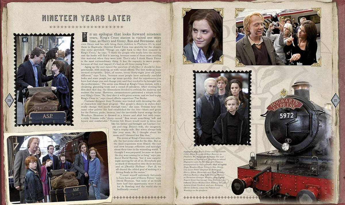 Book or magazine layout with text, images of people, and a train on a vintage-style background.