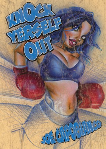 Comic book cover for 'Knock Yerself Out' by Joe Capobianco, featuring a stylized illustration of a female boxer with blue hair, red gloves, and a blue top against a textured beige background.
