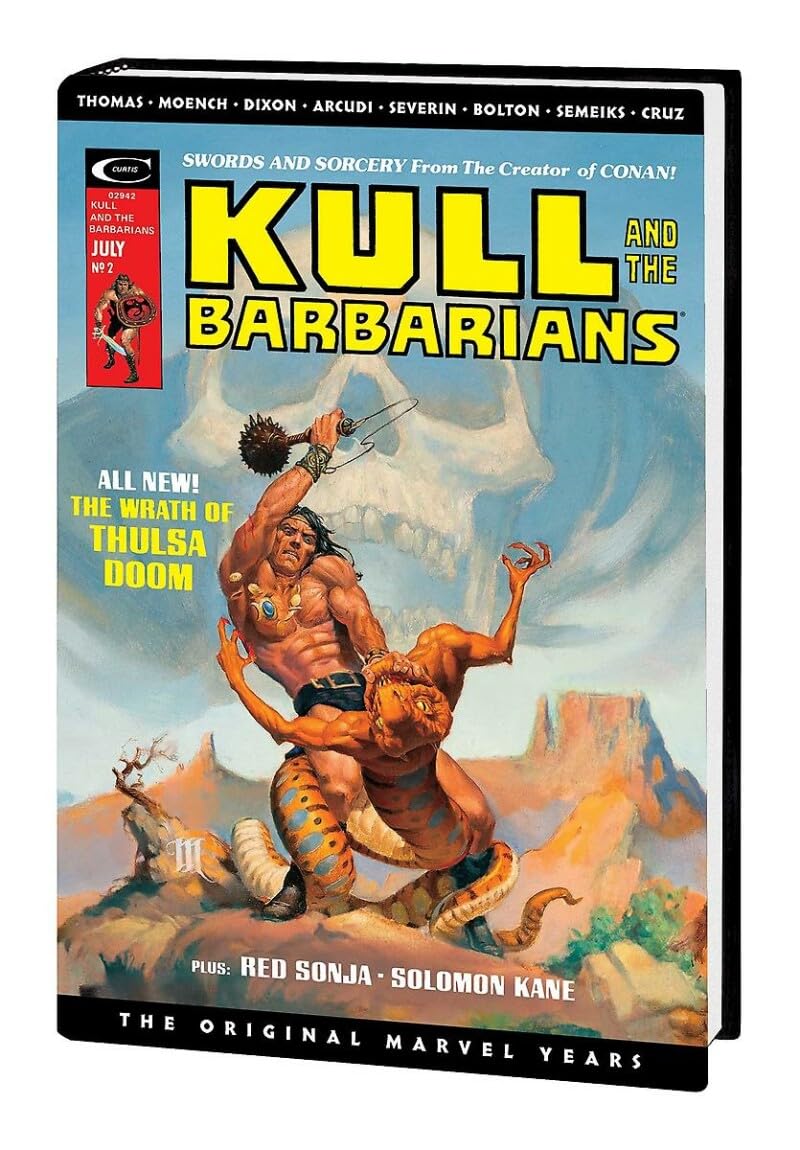 Comic book cover of 'Kull and the Barbarians' with a warrior and tiger illustration.
