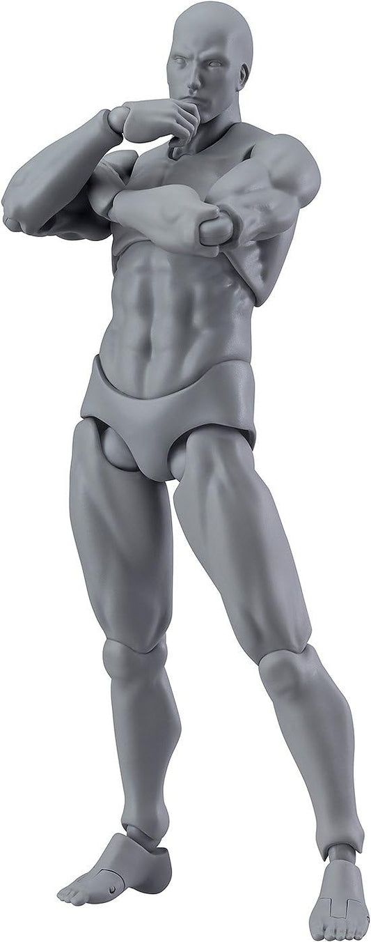 A gray articulated male action figure posed in a muscular fighting stance, shown against a plain white background.