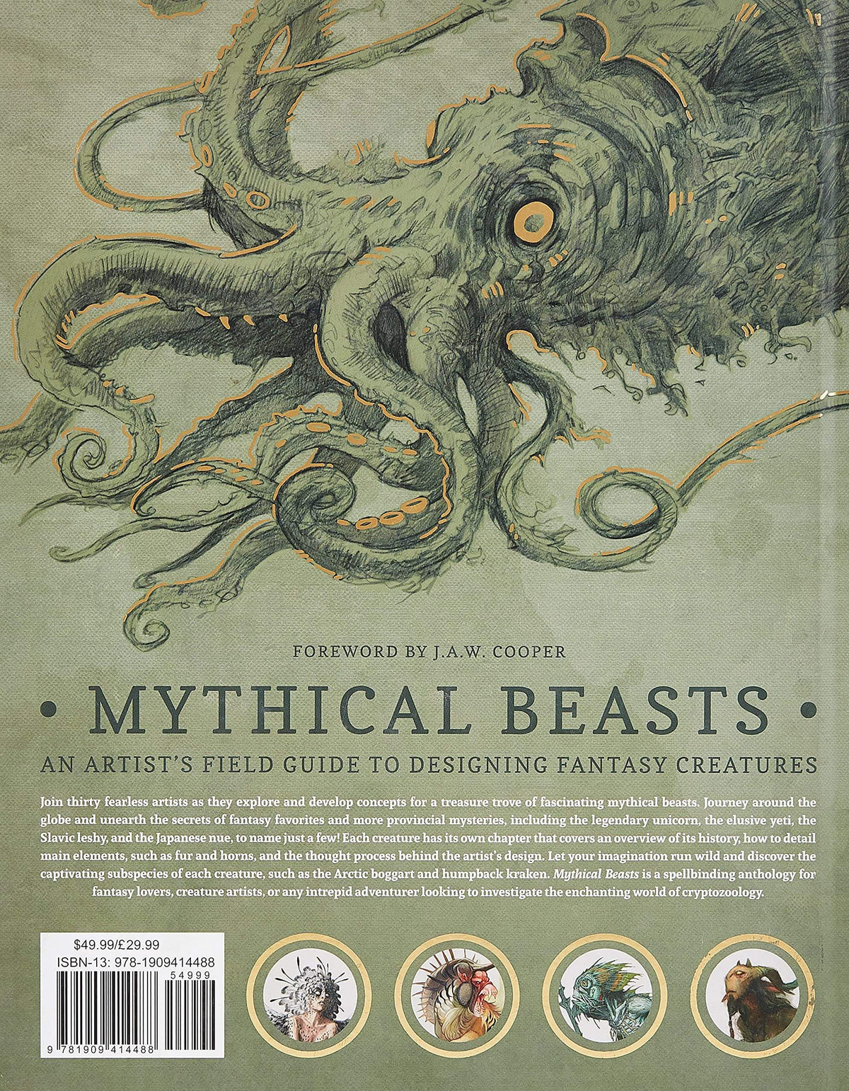 Book cover for 'Mythical Beasts: An Artist's Field Guide to Designing Fantasy Creatures' by J.A.