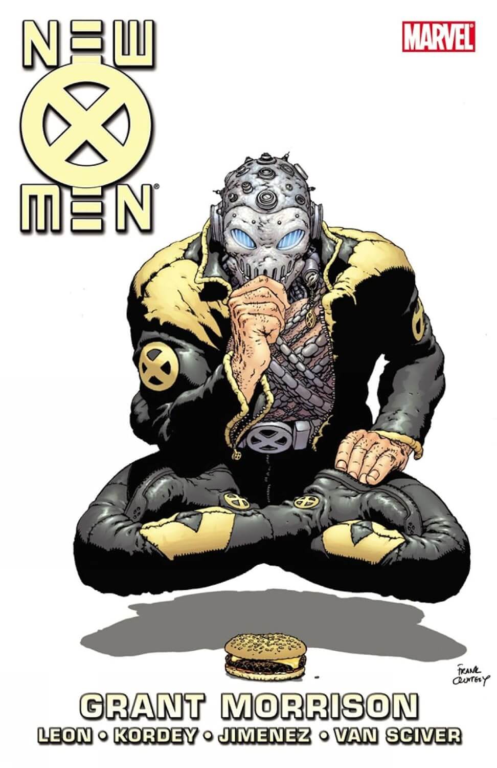 Cover of the comic book 'X-Men' featuring a character seated, wearing a mask and black and gold outfit, with a 'NEW X-MEN' label at the top.