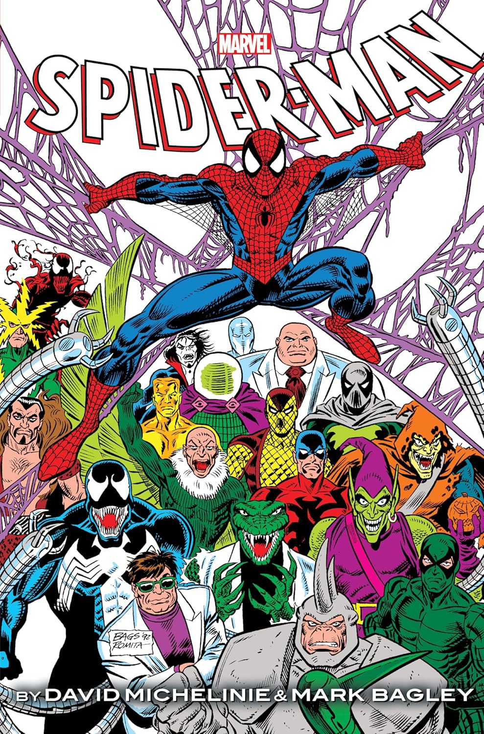 spiderman with all spiderman villains omnibus cover