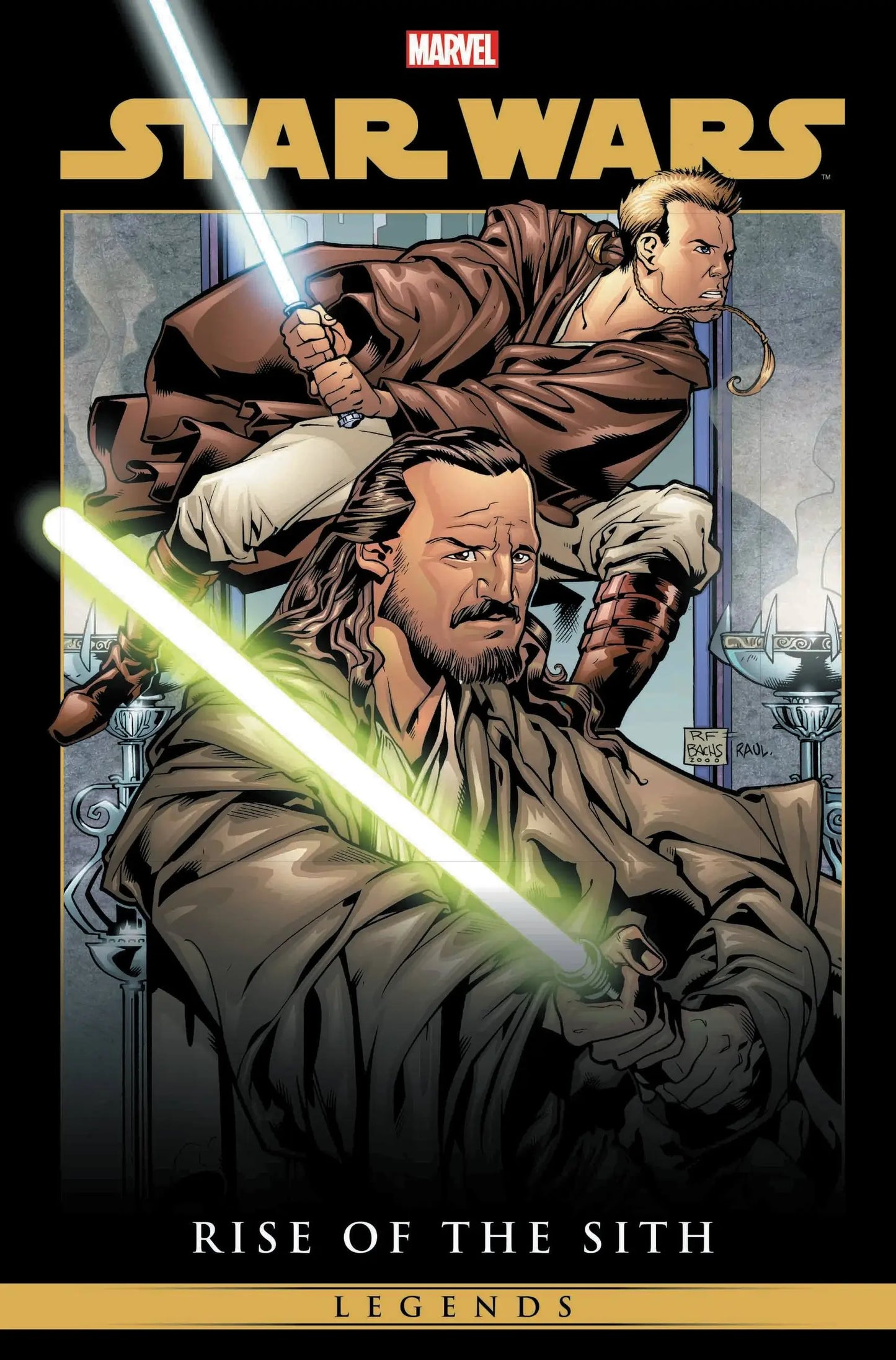 Star Wars: Rise of the Sith Legends comic book cover featuring Obi-Wan Kenobi and Yoda in a dramatic scene with lightsabers, published by Marvel.