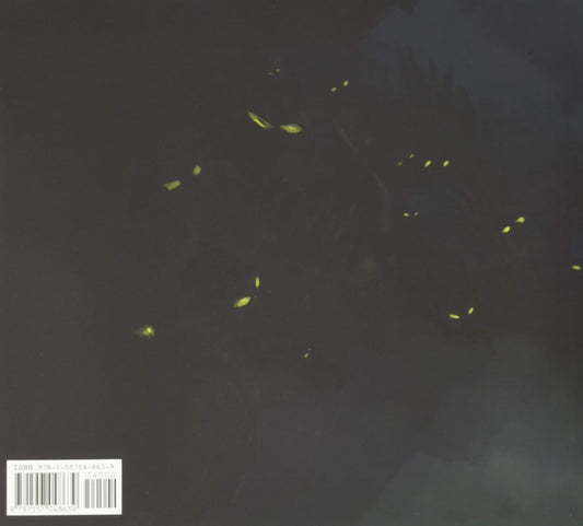 Dark artwork featuring small glowing yellow firefly-like lights against a nearly black background, with a barcode label in the lower-left corner.