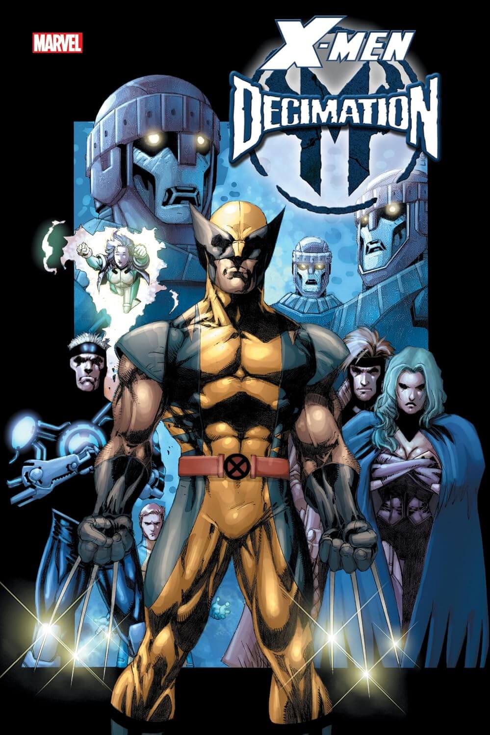 Omnibus book decimation cover featuring X-Men with a central character in a dynamic pose, surrounded by other characters against a dark background.