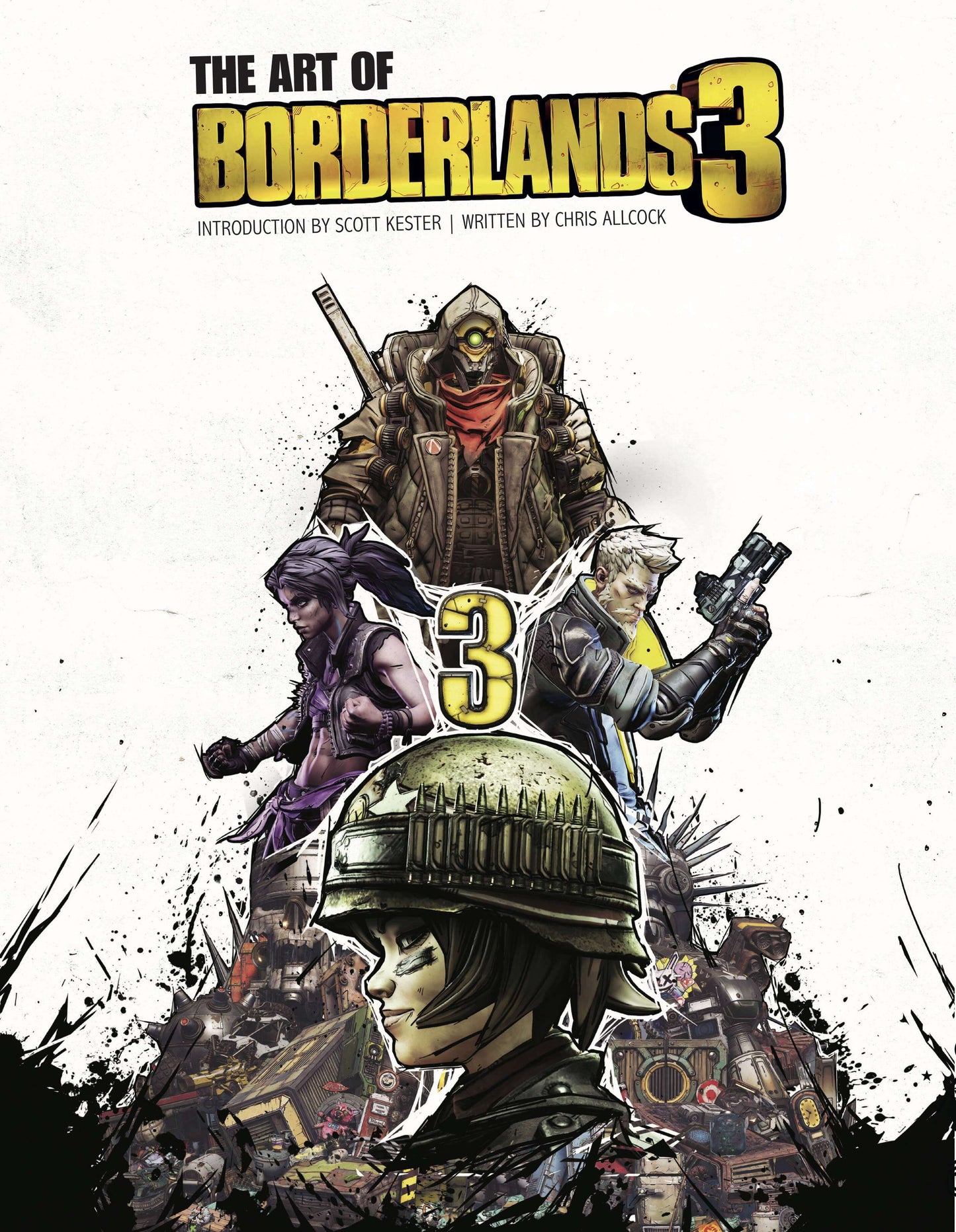Cover art for 'The Art of Borderlands 3', featuring illustrated characters from the video game series, with a focus on the character 'Claptrap'.