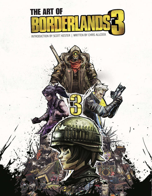 Cover art for 'The Art of Borderlands 3', featuring illustrated characters from the video game series, with a focus on the character 'Claptrap'.