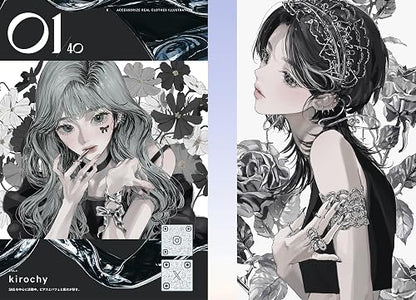 Illustrations of a woman with floral and black and white design elements, featuring the brand 'kiroch'.