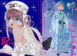 Illustration of a character in a fantasy outfit with decorative elements on a colorful background