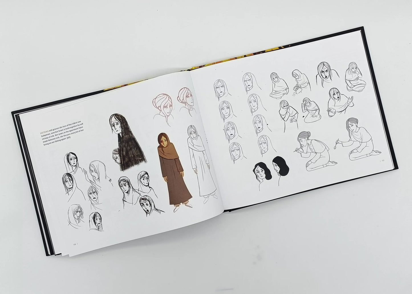 Detailed character sketches and expression studies of the main character in "Art of The Breadwinner" art book.