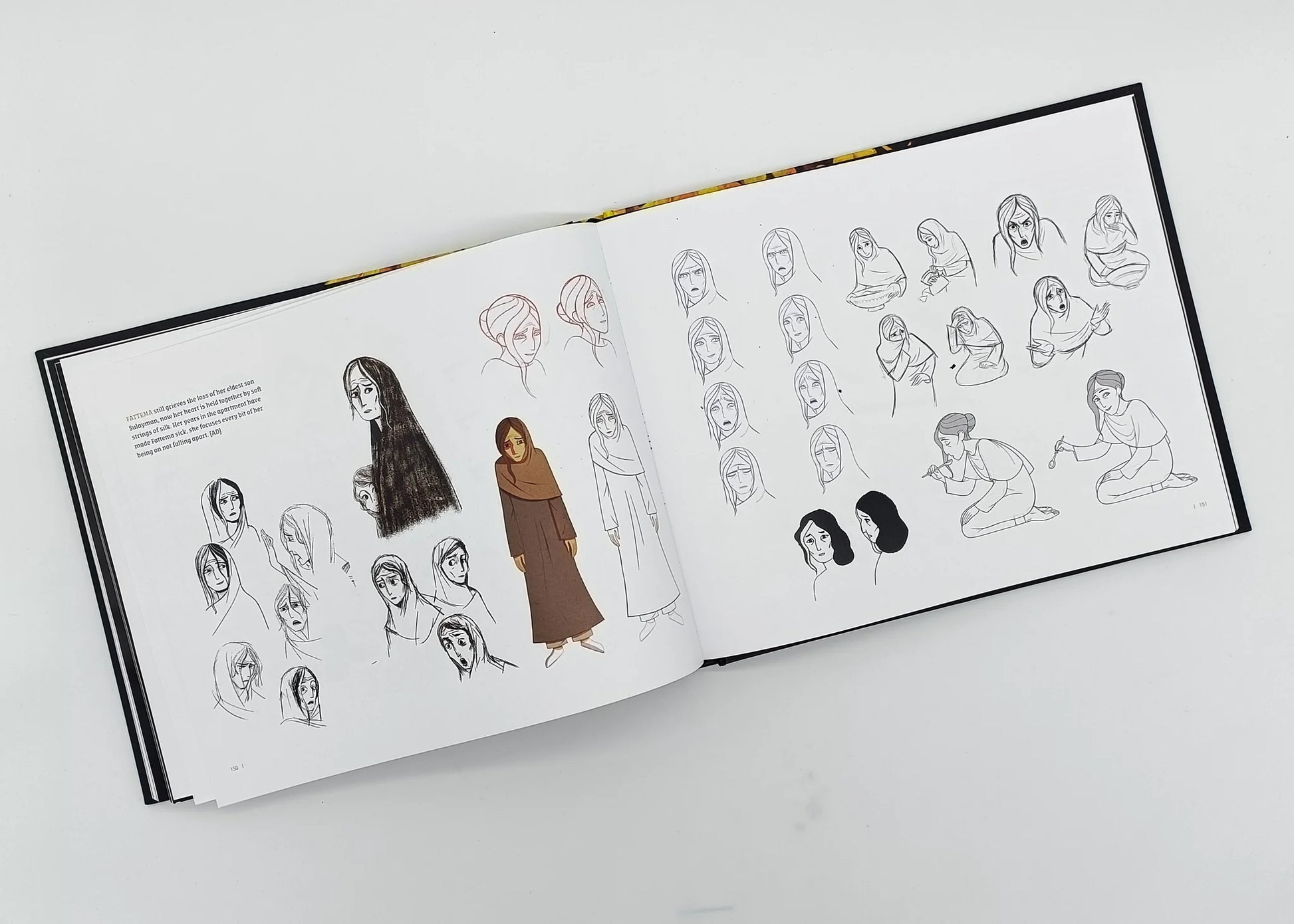 Detailed character sketches and expression studies of the main character in "Art of The Breadwinner" art book.