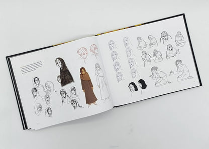 Detailed character sketches and expression studies of the main character in "Art of The Breadwinner" art book.