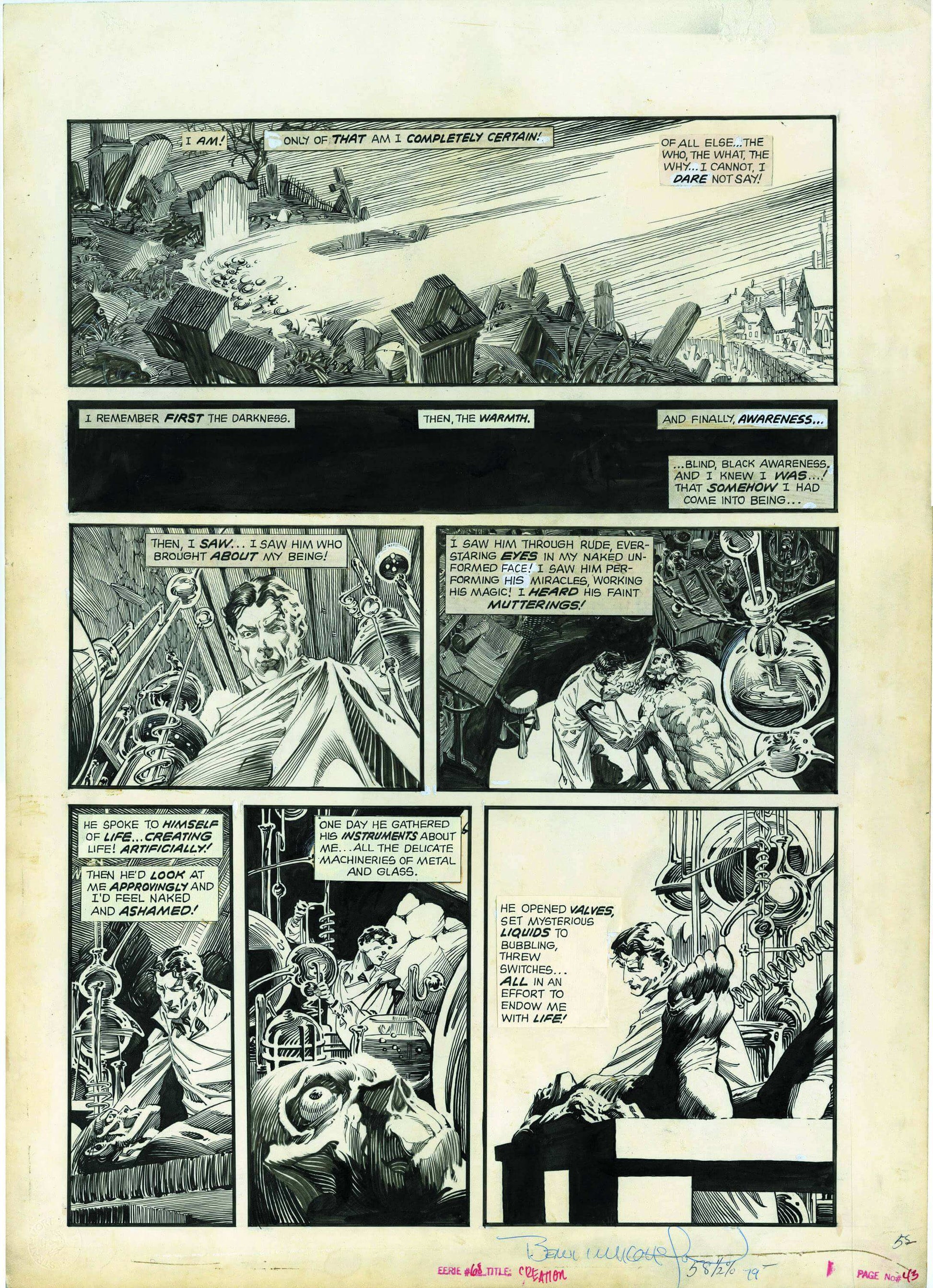 A portfolio page featuring black and white comic art by Bernie Wrightson, with a stiff portfolio sleeve.