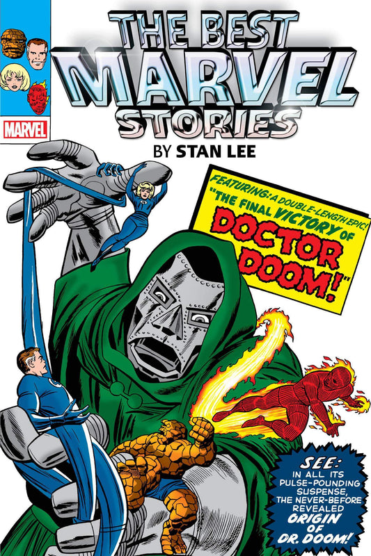 Cover of the 'Marvel Stories by Stan Lee' omnibus book featuring various Marvel characters, with a focus on Stan Lee's signature. The cover depicts characters like Spider-Man, Iron Man, and the Hulk in action.