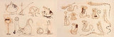 Collection of stylized animal illustrations on a beige background