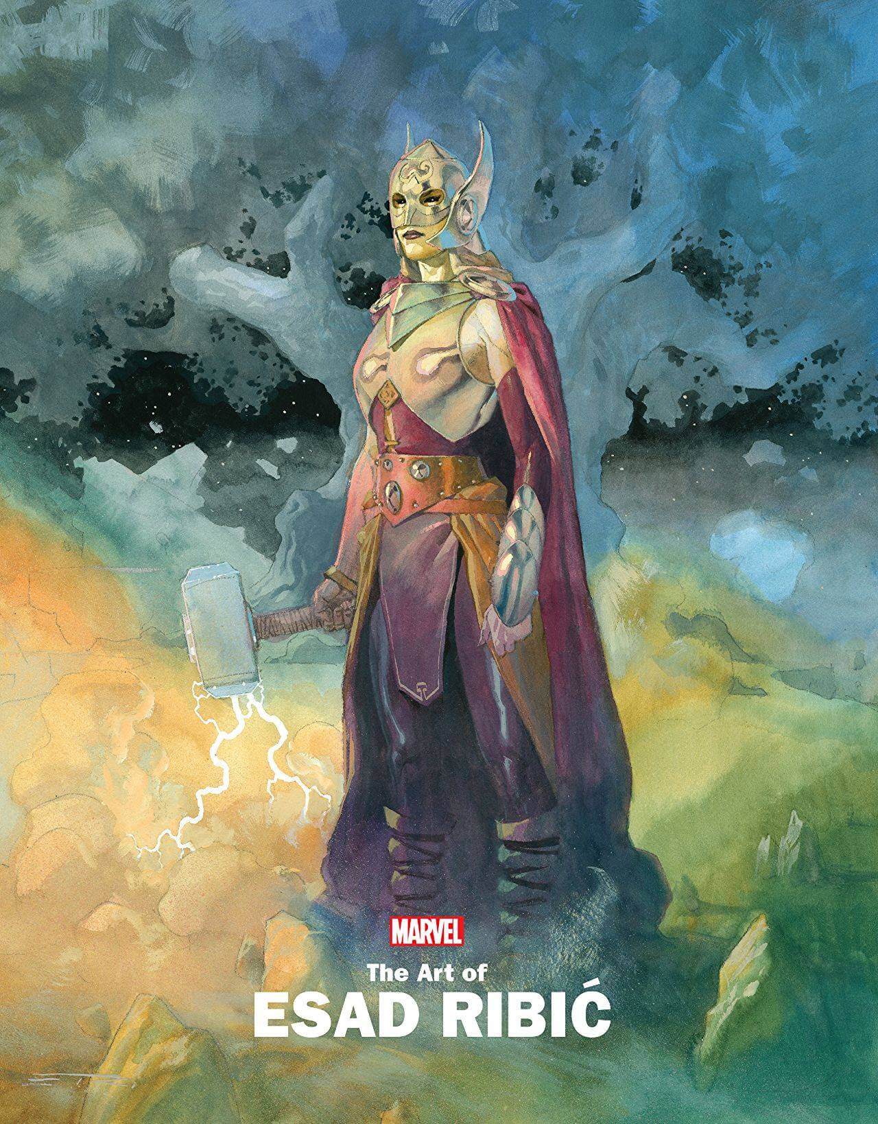 Cover of the 'MARVEL MONOGRAPH TP ART OF ESAD RIBIC' featuring an illustrated character in a dramatic pose with a dynamic background.