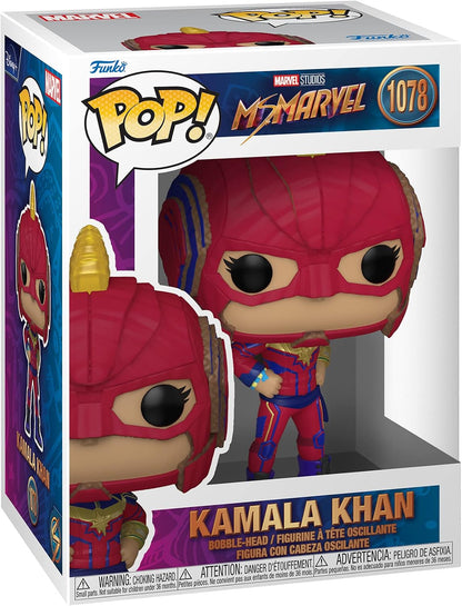 Funko Pop! vinyl figure packaging of Kamala Khan from Marvel's Ms. Marvel, with colorful design and Funko logo.