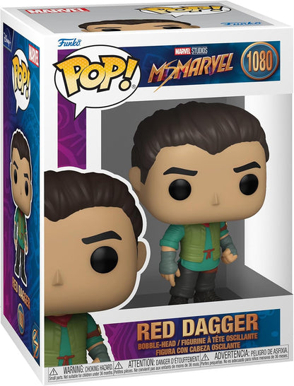 Funko Pop! Marvel's Red Dagger vinyl figure in its original retail packaging, featuring a stylized cartoon character with brown hair, a green shirt, and a red vest, with Marvel and Funko branding visible on the box.