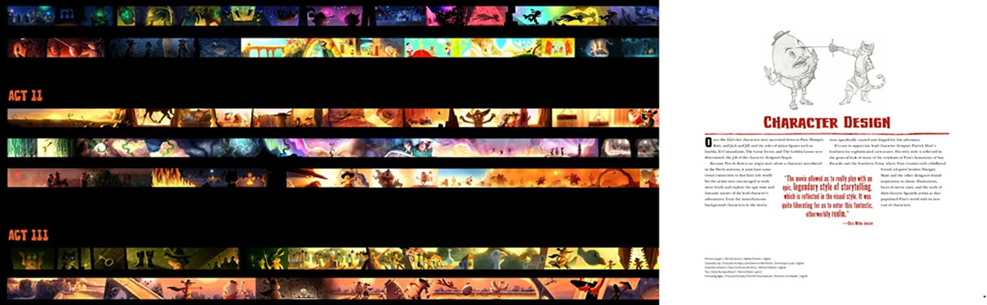 Illustrated book or comic layout with character design and scene transitions.