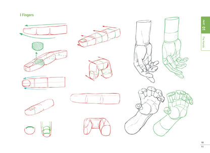 Illustrations of fingers and hands in a step-by-step drawing guide on a white background.