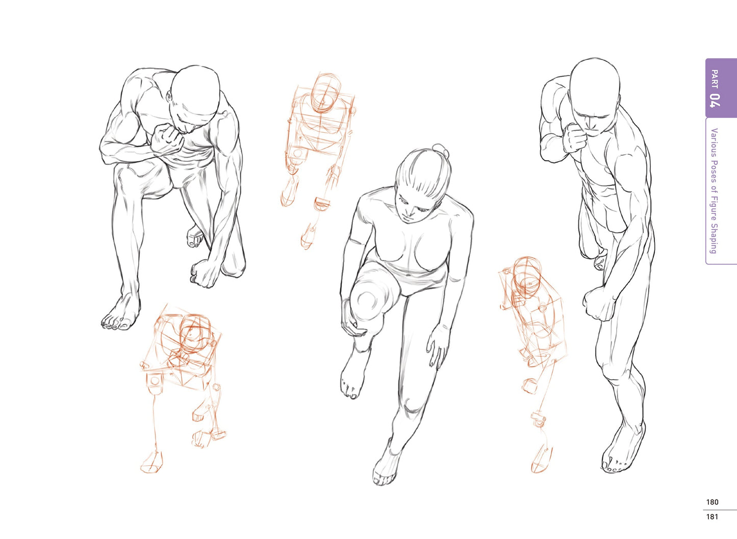 Line drawings of a person in various poses with annotated skeletons on a white background.