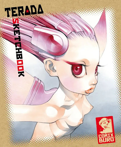 Front cover of the manga sketchbook 'TERADA SKETCHBOOK' featuring an anime-style illustration of a character with pink hair and red eyes, published by Comix Büro.