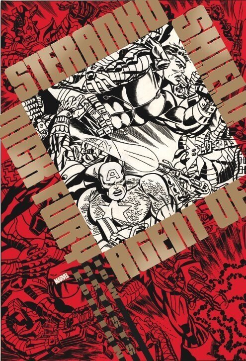 Front cover of Steranko Nick Fury Agent of S.H.I.E.L.D. Artist's Edition oversized hardcover book by IDW, featuring red and black comic artwork with Captain America.