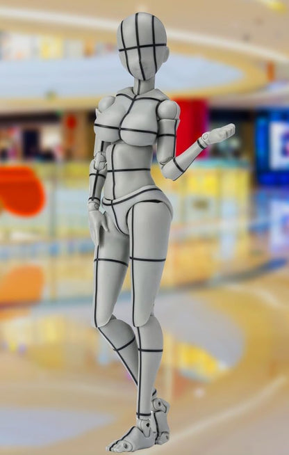 S.H.Figuarts Body-Chan gray wire frame figure standing displayed against a retail background.