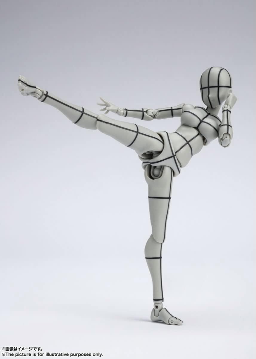 S.H.Figuarts Body-Chan gray wire frame figure posed in a dynamic high side kick.