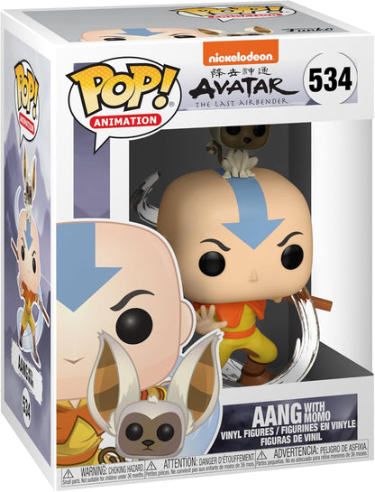 Funko Pop! vinyl figure packaging featuring Aang with Momo from Avatar: The Last Airbender