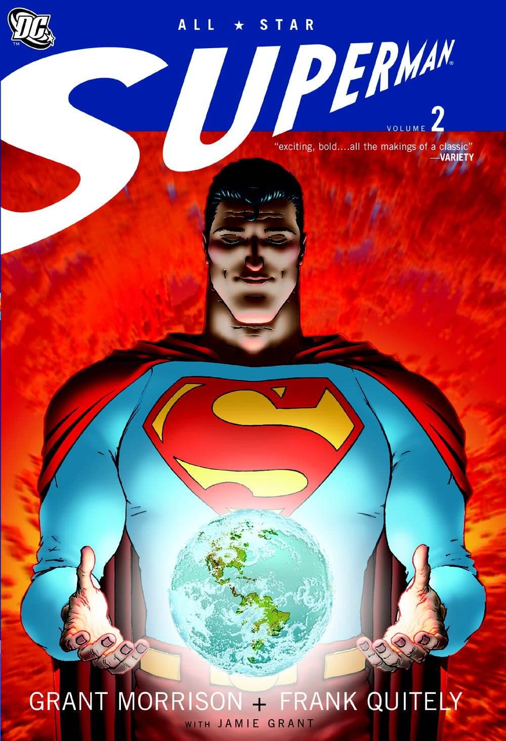 Superman comic book cover with a red and blue background