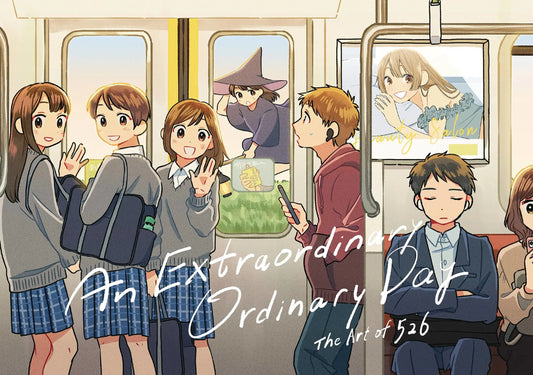 Illustration of people on a train with text 'An Extraordinary Ordinary Day' and artist's name.