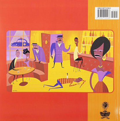 The back cover of a book featuring a stylized illustration of a bar scene in purple, yellow, and orange tones, with a barcode in the top right and a publisher logo at the bottom right.