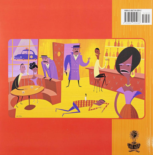 The back cover of a book featuring a stylized illustration of a bar scene in purple, yellow, and orange tones, with a barcode in the top right and a publisher logo at the bottom right.