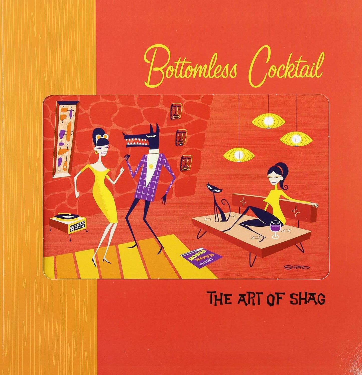 Book cover of 'Bottomless Cocktail: The Art of Shag' with retro illustration of people in a bar.