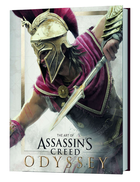Cover of 'The Art of Assassin's Creed Odyssey' book featuring a sketch of a character in ancient warrior costume and a sword.